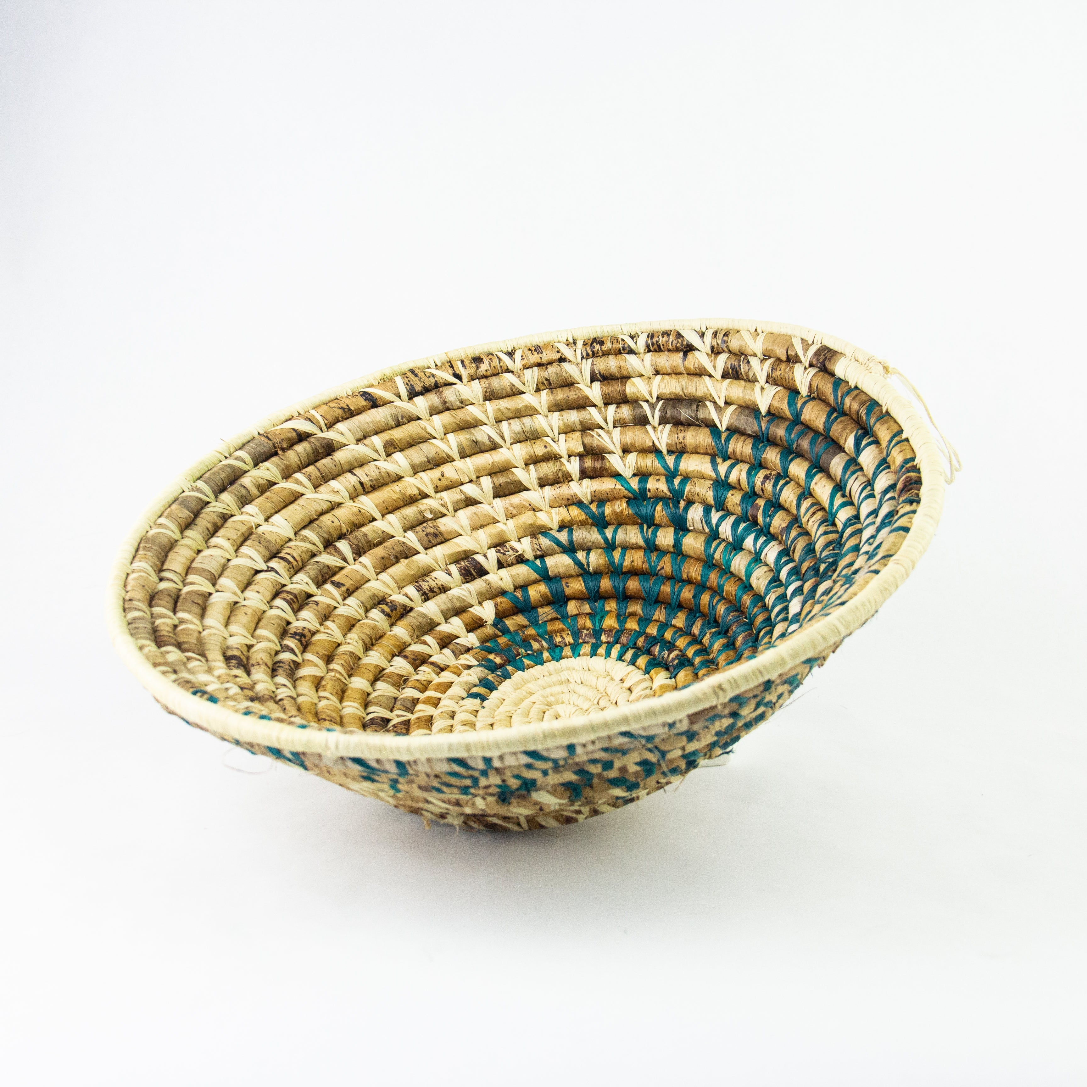 Grass-Woven Basket, Green/Natural Spiral | FMSCMarketplace.org