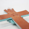 Back side of 8 inch teal clay cross from Papillon in Haiti