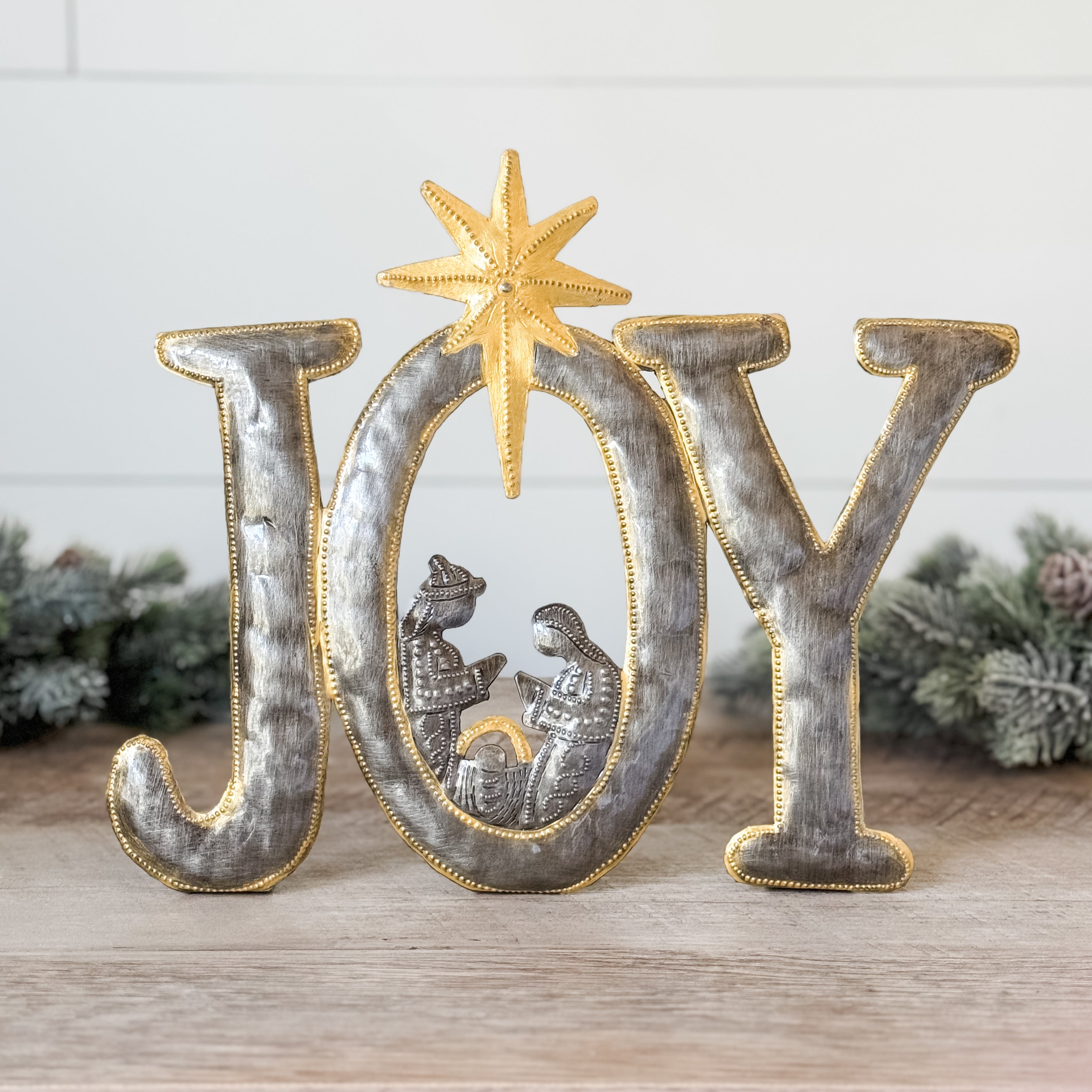 Joy Standing Nativity with Gold Accents