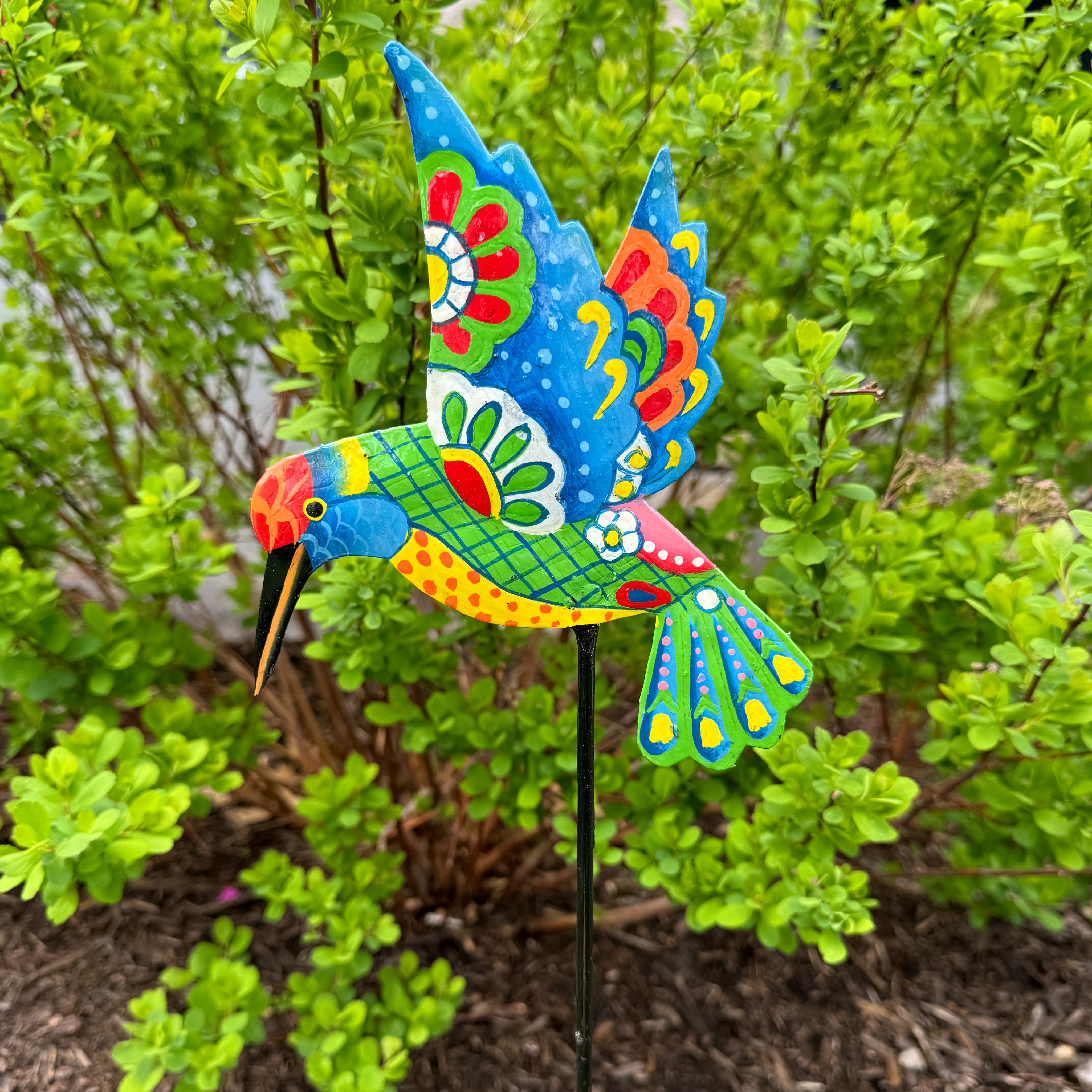 Colorful Hummingbird Garden Stake