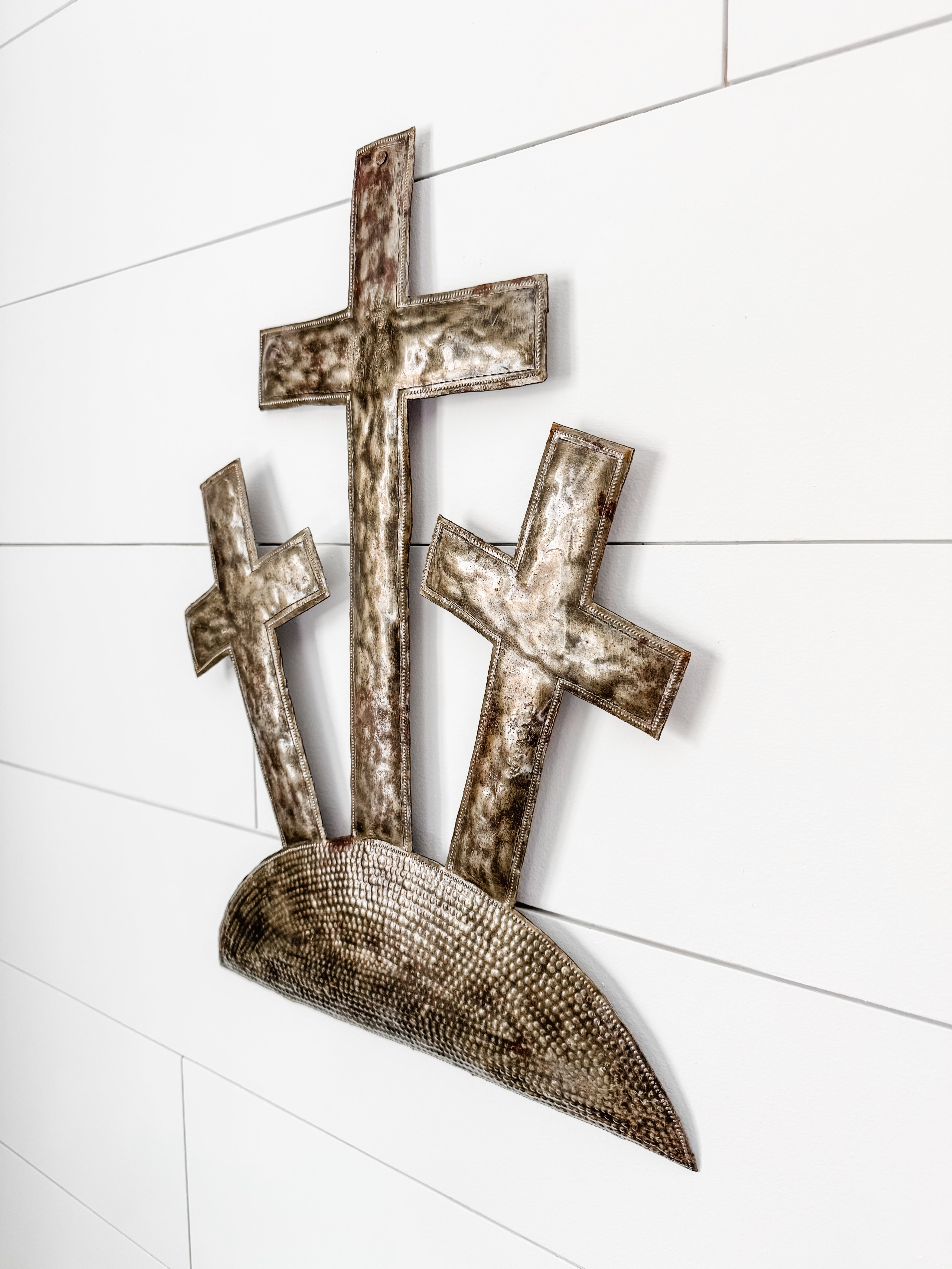 Three Crosses on a Hill Oil Drum Art