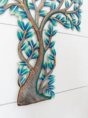Tree of Life Cross with Blue Leaves
