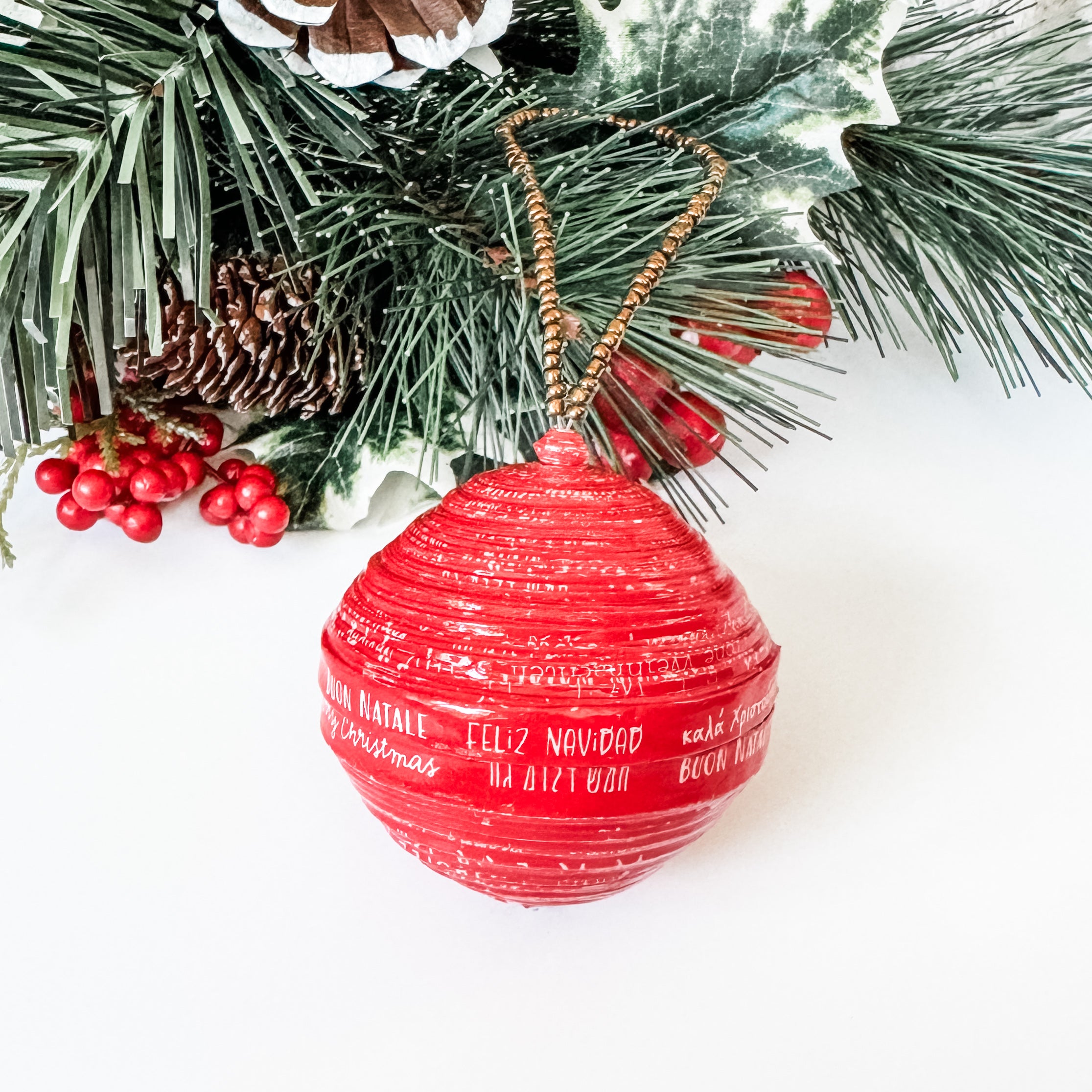 Red Christmas Greetings Ornament