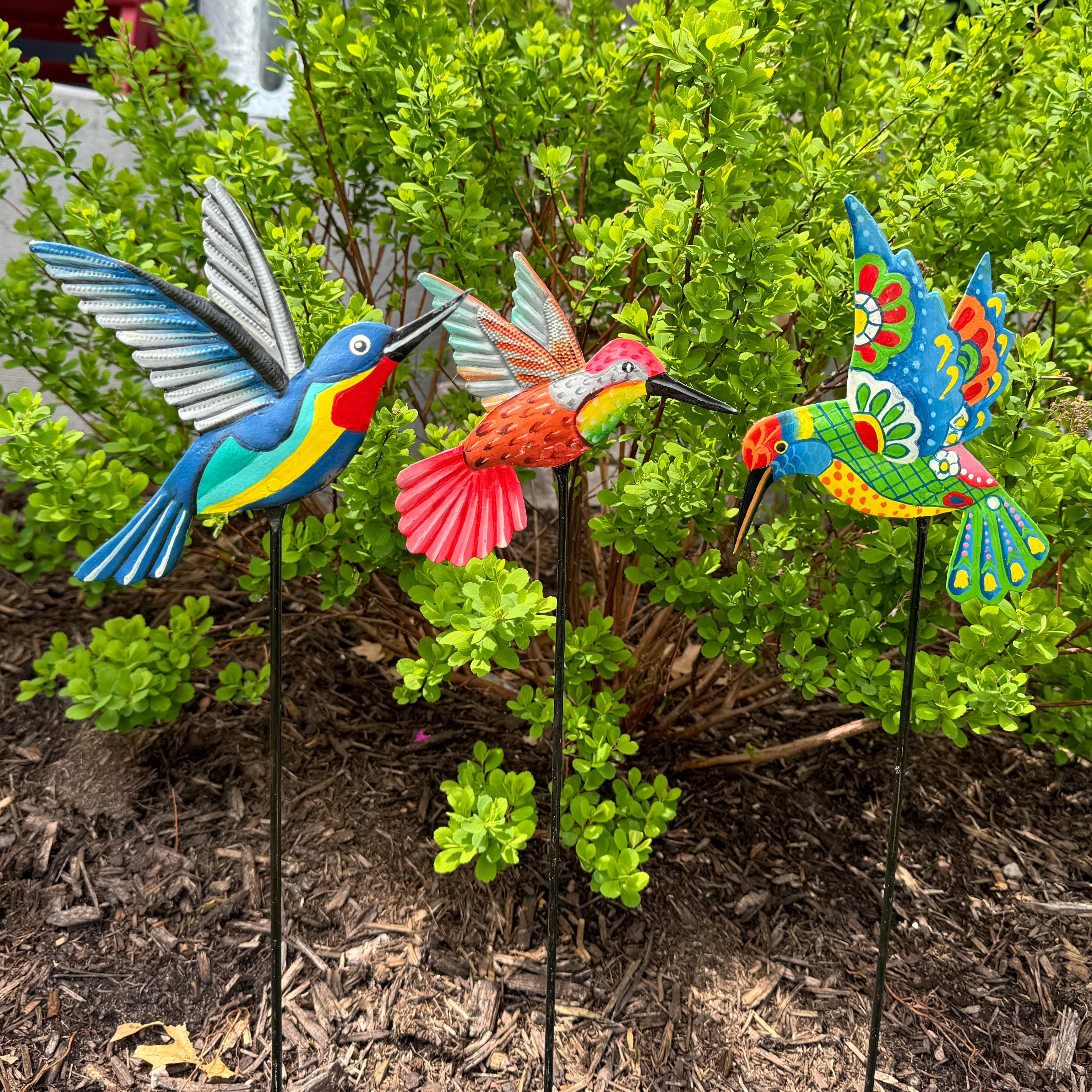Colorful Hummingbird Garden Stake