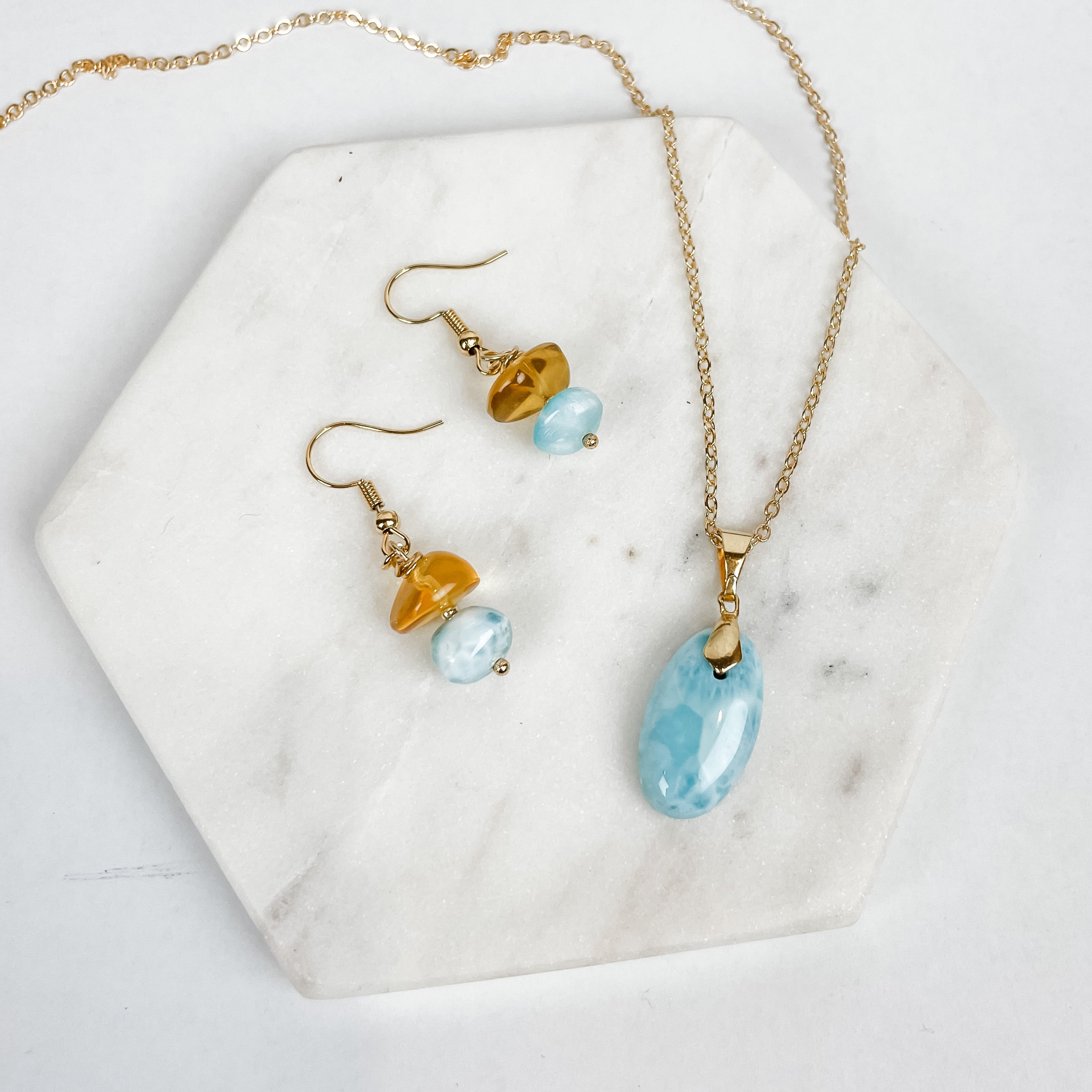 Larimar and Amber Earrings - FMSCMarketplace.org