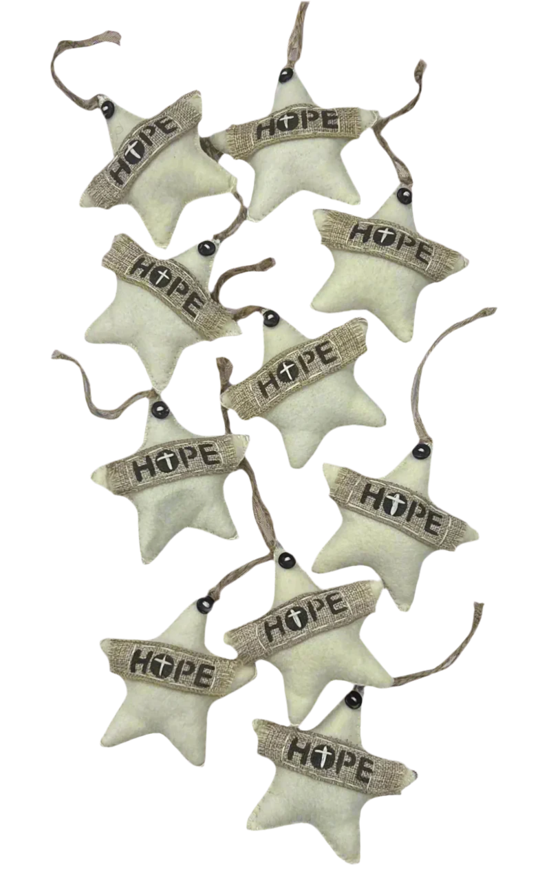 Handsewn Hope Star Ornaments (Set of 10)