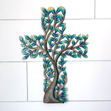 Tree of Life Cross with Blue Leaves
