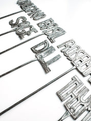 Close-up of Herb Plant Stake with 2.25" herb name font on 8" stake - handmade metal art from Haiti by Papillon Enterprise