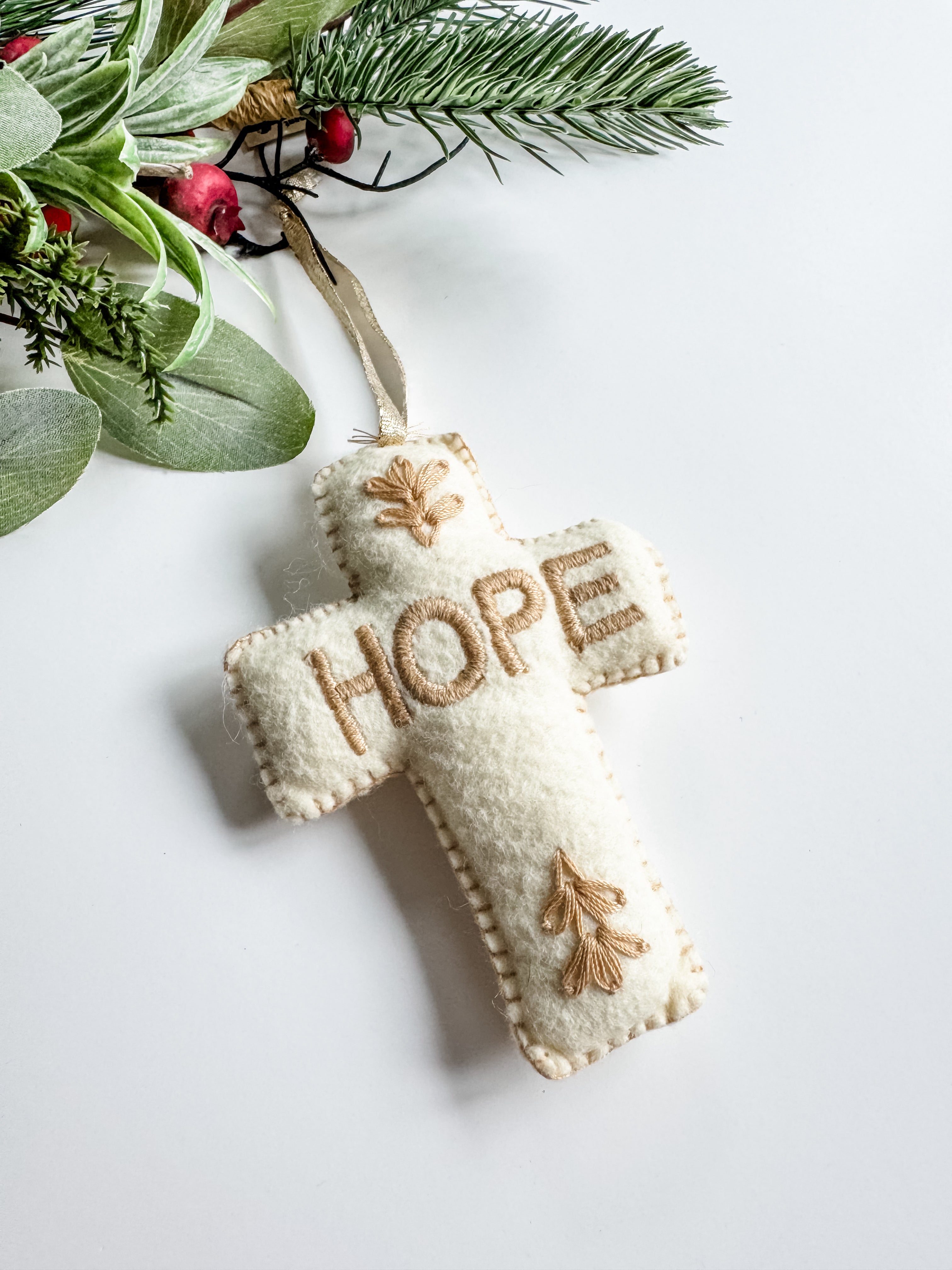 Embroidered Hope Cross Ornament