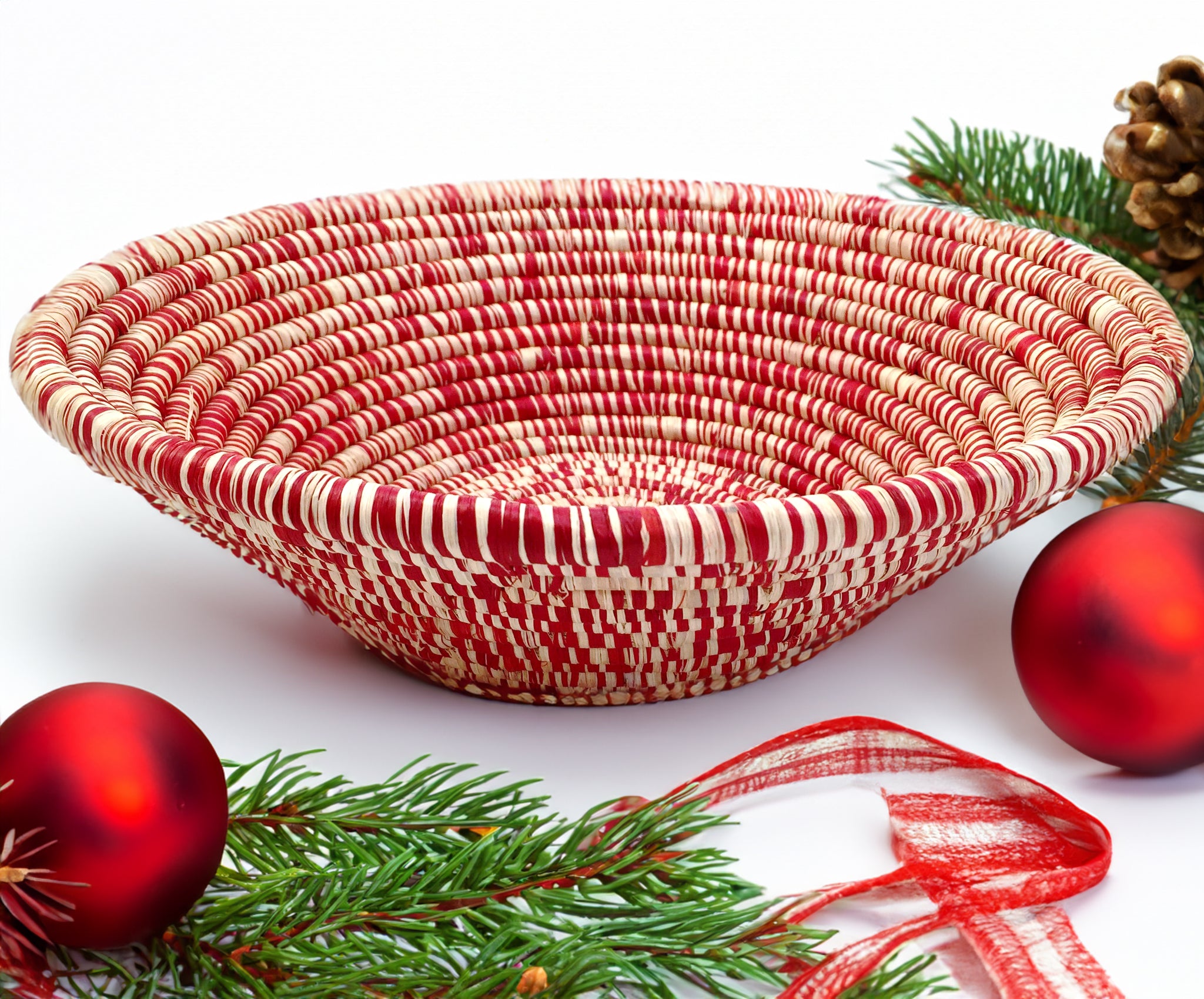Grass-Woven Basket, Red & White