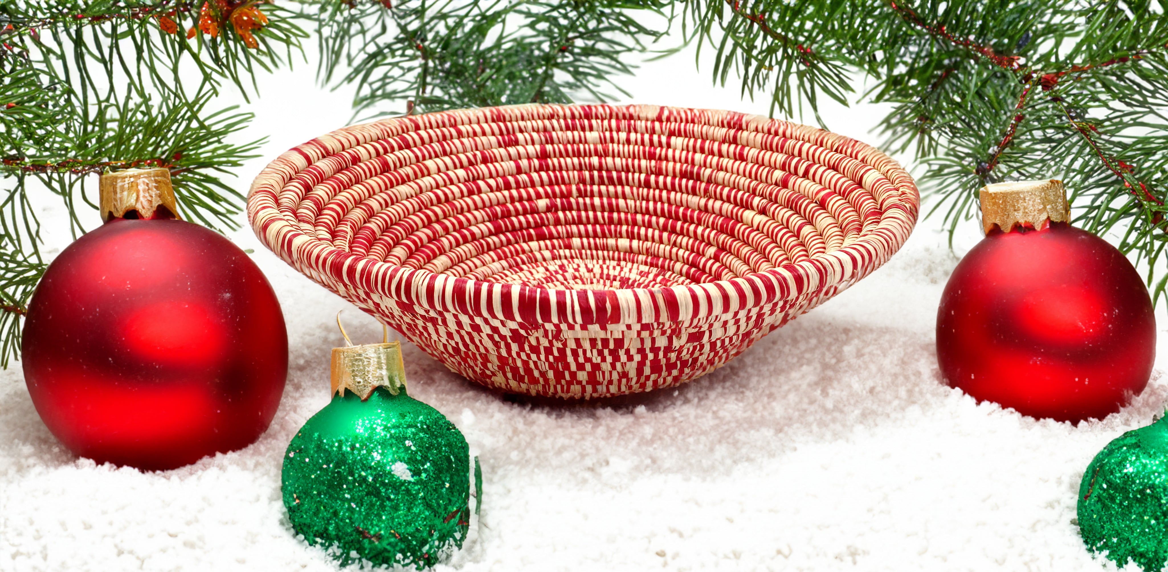 Grass-Woven Basket, Red & White