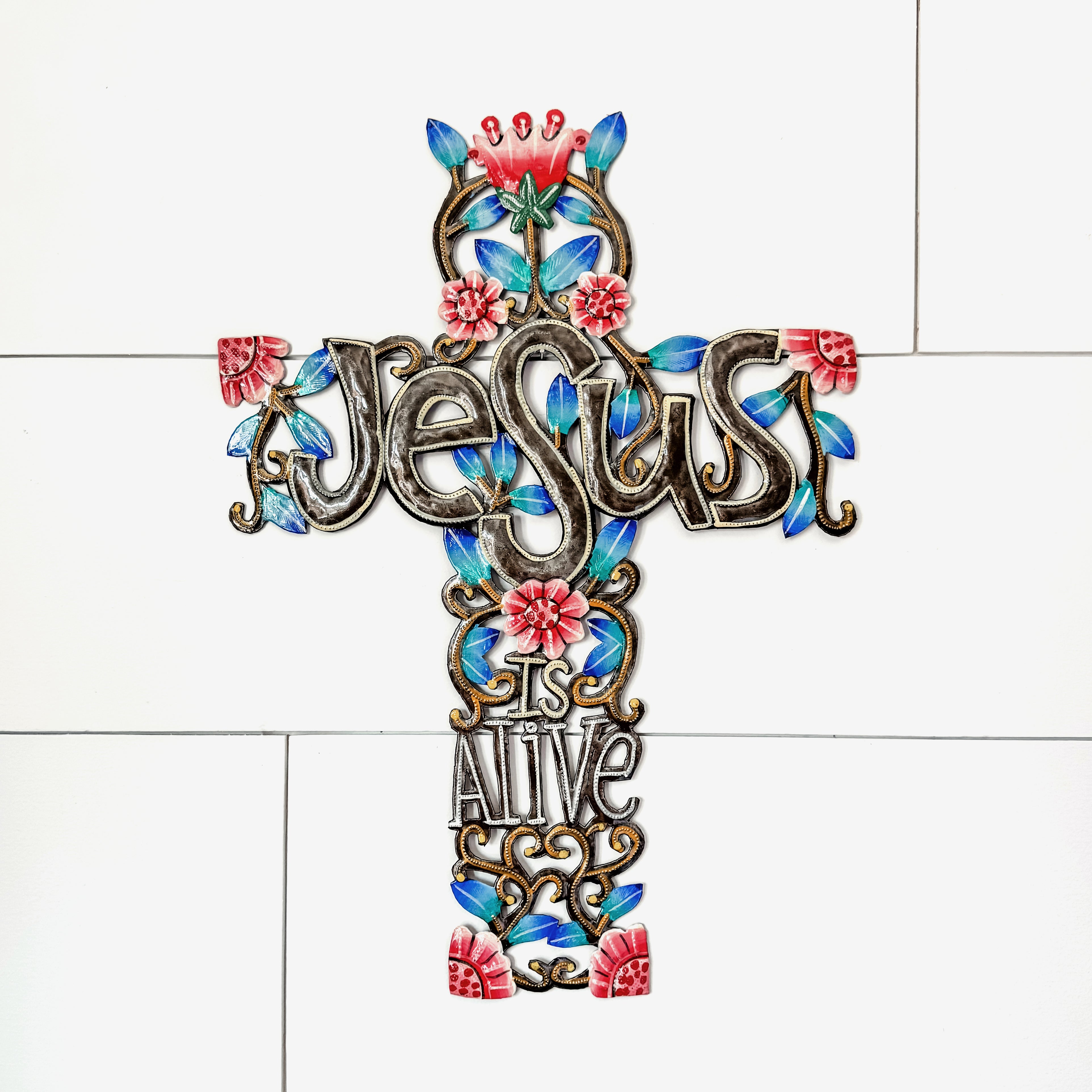 Jesus is Alive Metal Cross - Blue