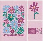 Pink hoodie closeup with floral design and 'Feed My Starving Children' logo.
