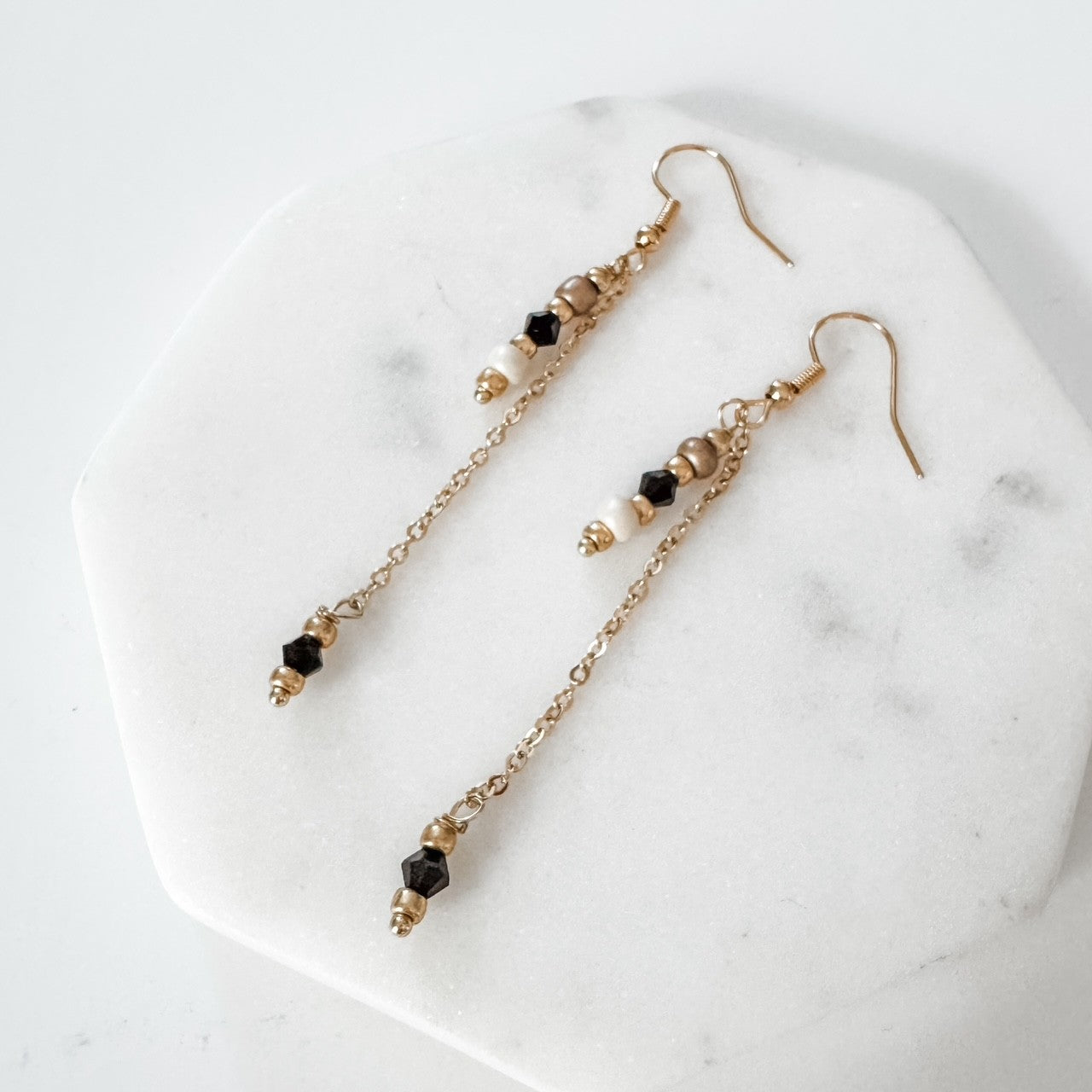 White, Gold, and Black Bead Earrings - FMSCMarketplace.org