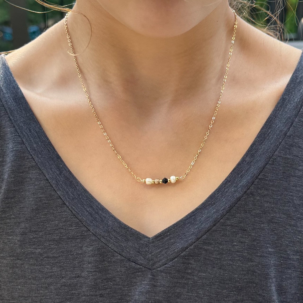White, Gold, and Black Bead Necklace - FMSCMarketplace.org