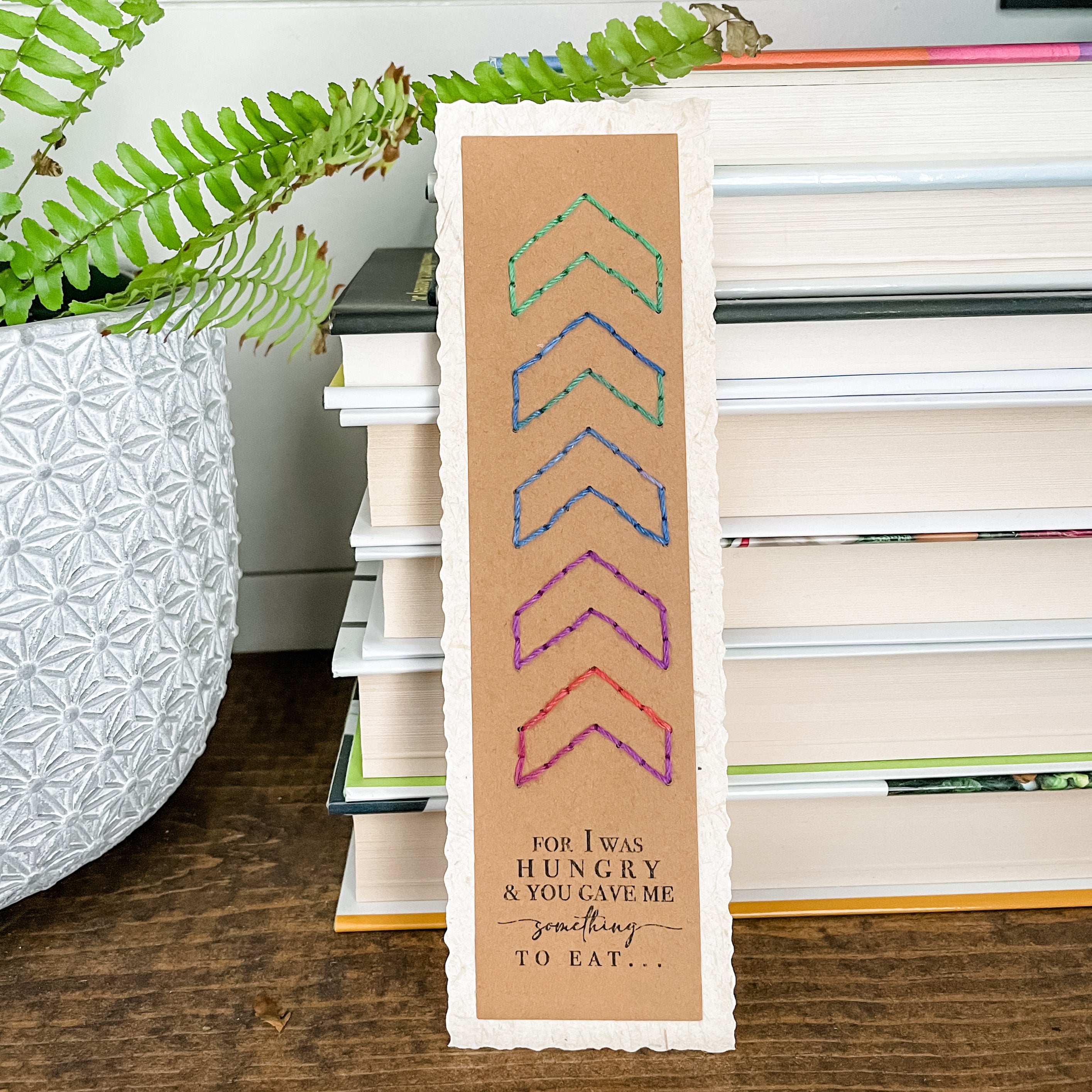 Matthew 25:35 / Handstitched Bookmark