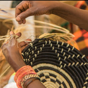 Grass-Woven Basket, Black & Natural Star Pattern - FMSCMarketplace.org