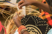 Grass-Woven Basket, Green/Natural Spiral - FMSCMarketplace.org
