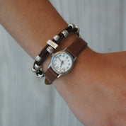 Braided leather hope bracelet on model