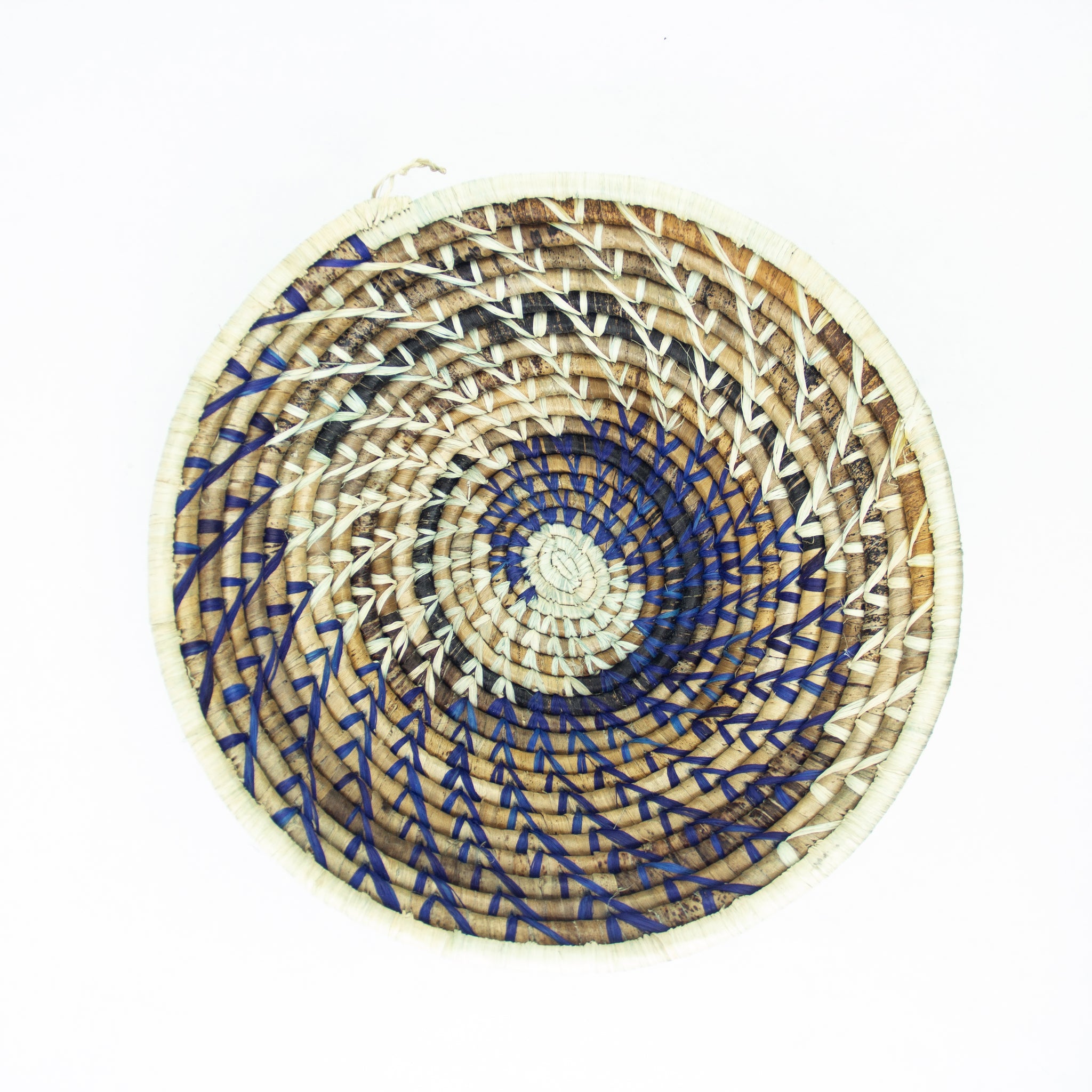 Grass-Woven Basket, Blue/Natural Spiral