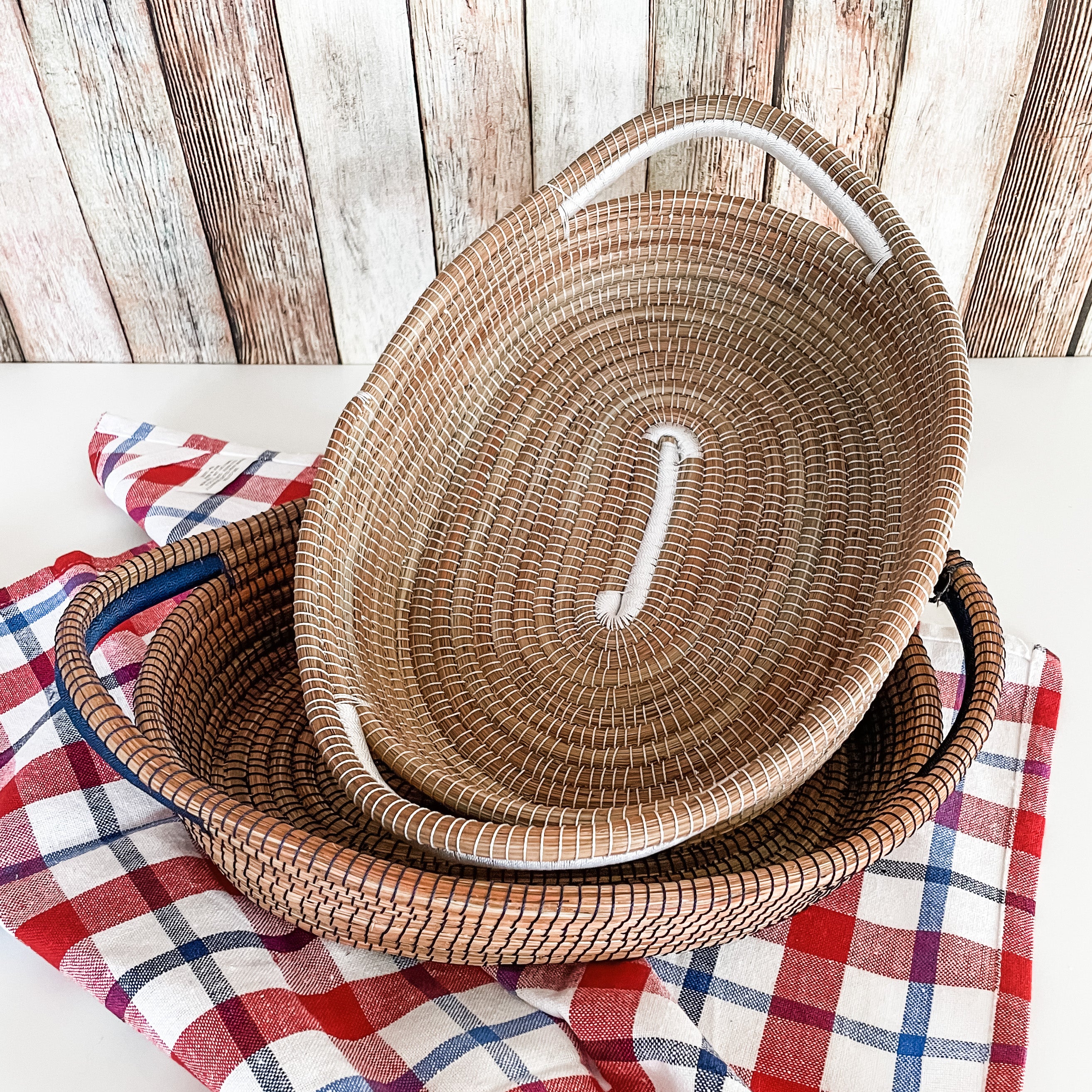 Pine Needle Basket, White Oval - FMSCMarketplace.org