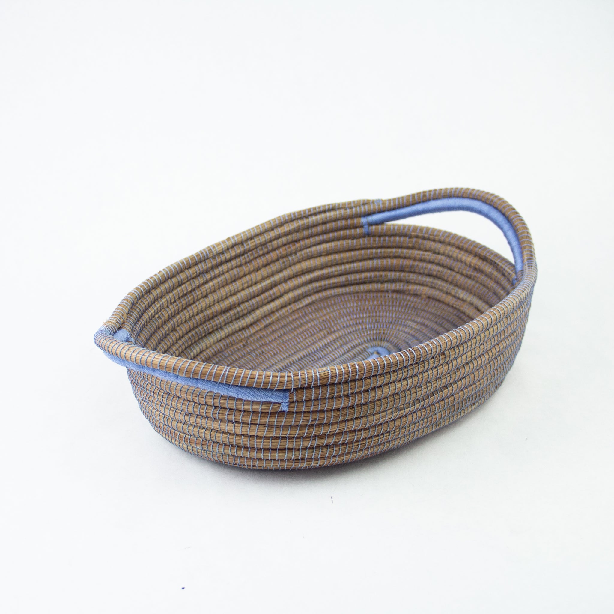 Pine Needle Basket, Sky Blue Oval
