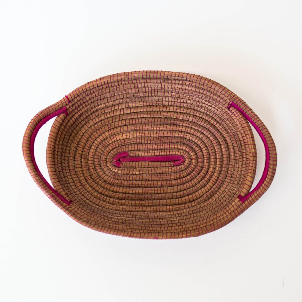 Pine Needle Basket, Fuschia Oval - FMSCMarketplace.org