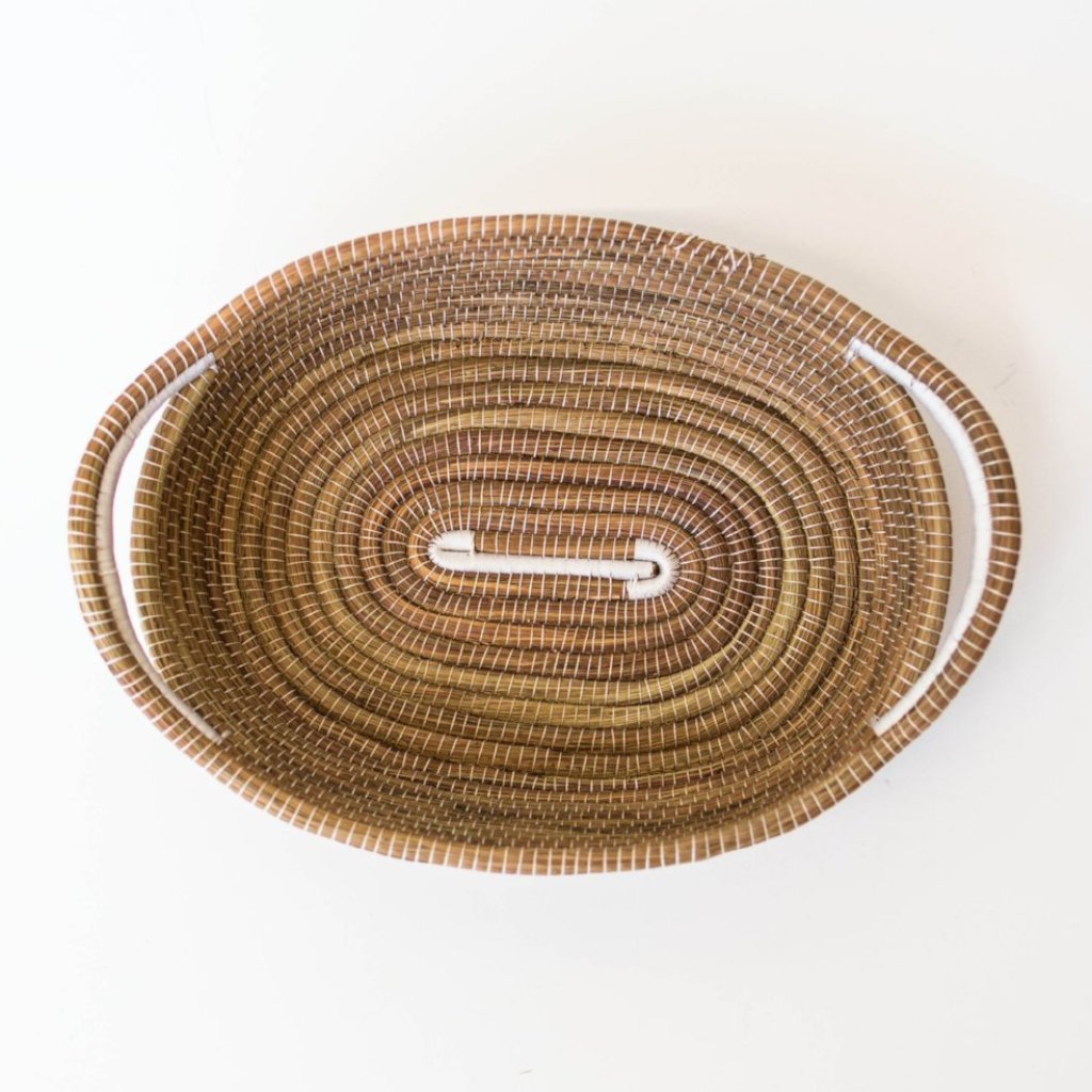 Pine Needle Basket, White Oval - FMSCMarketplace.org