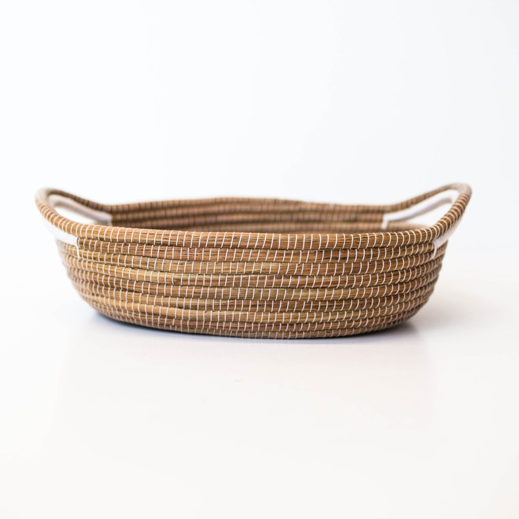 Pine Needle Basket, White Oval