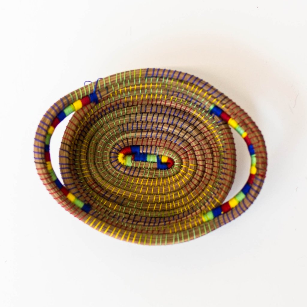 Mini Pine Needle Basket, Multicolor Oval - FMSCMarketplace.org