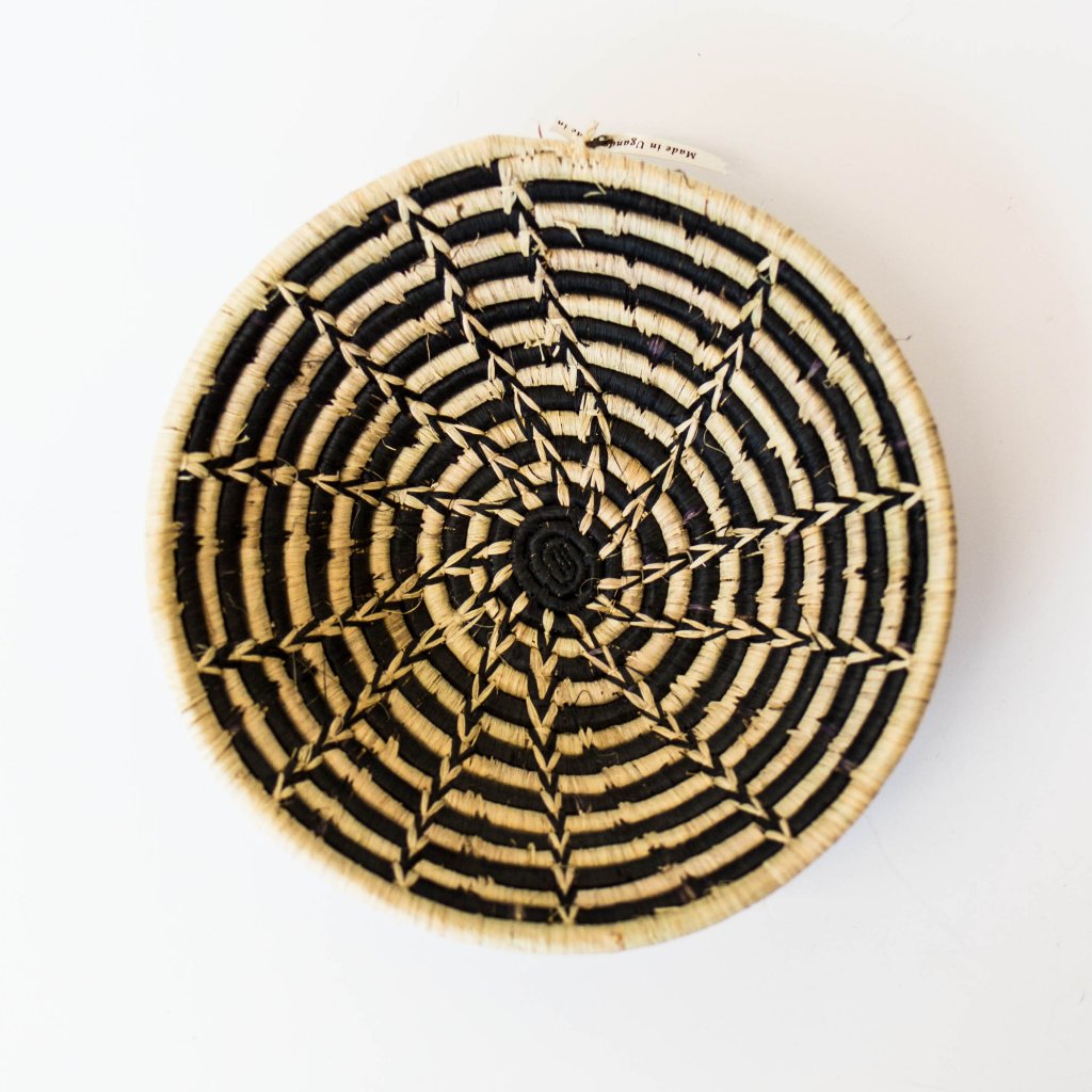 Grass-Woven Basket, Black & Natural Wheel Pattern - FMSCMarketplace.org