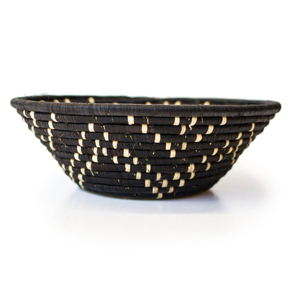 Grass-Woven Basket, Black & Natural Star Pattern
