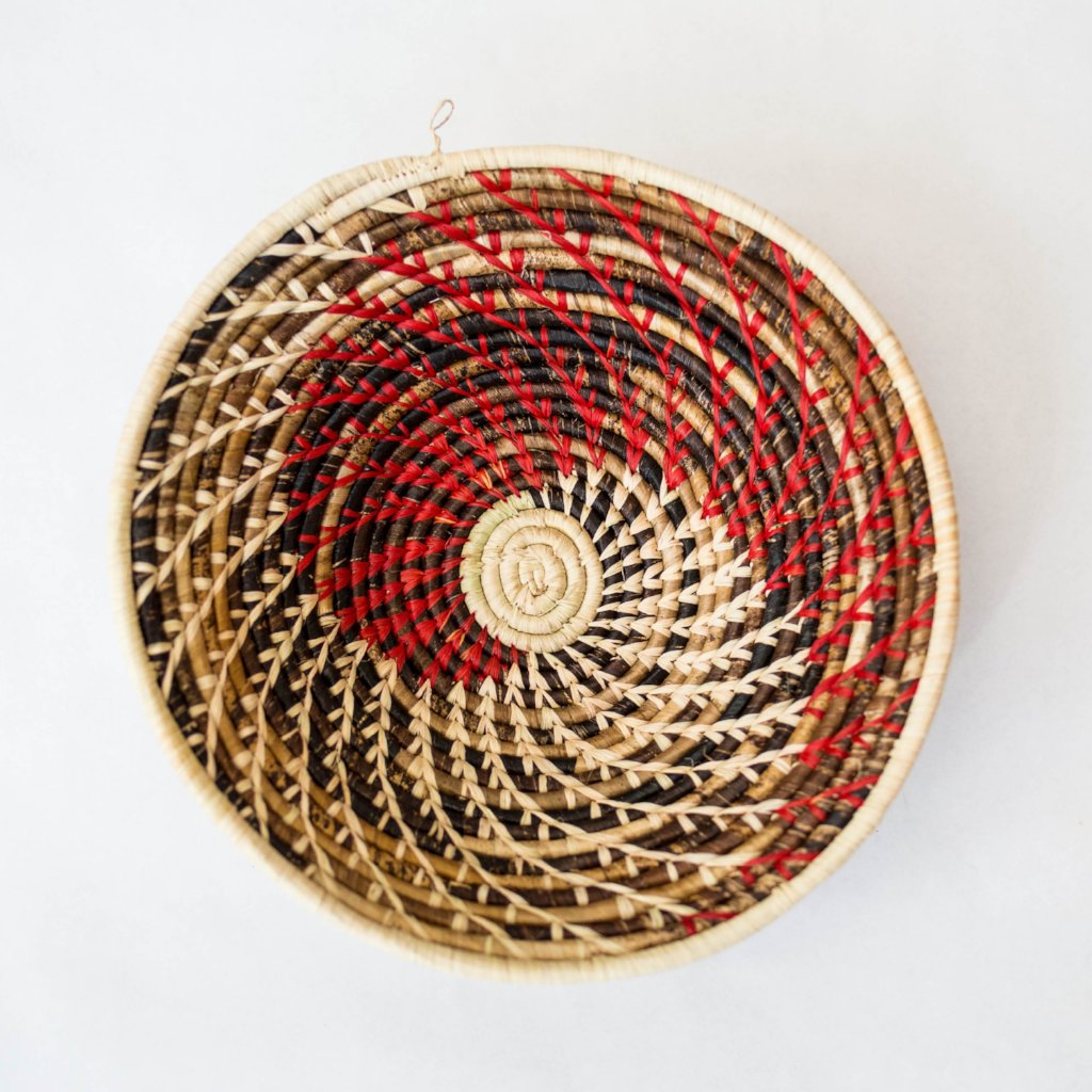 Grass-Woven Basket, Red/Natural Spiral - FMSCMarketplace.org