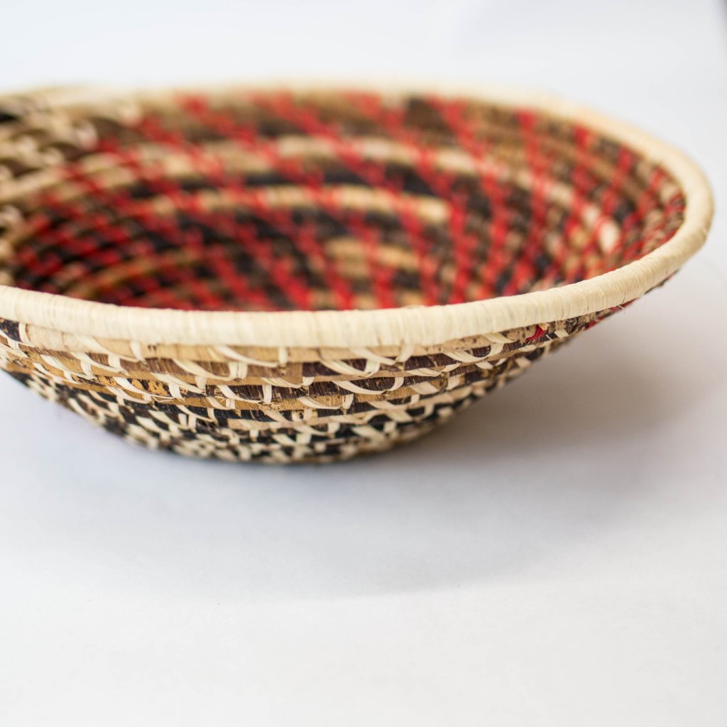 Grass-Woven Basket, Red/Natural Spiral - FMSCMarketplace.org