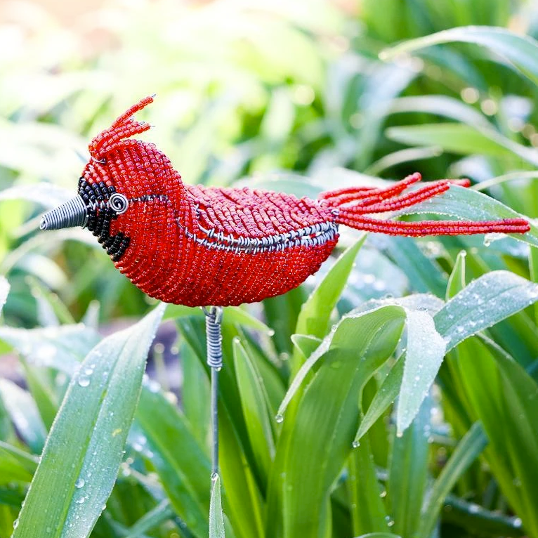 Beaded Cardinal Plant Stake - FMSCMarketplace.org