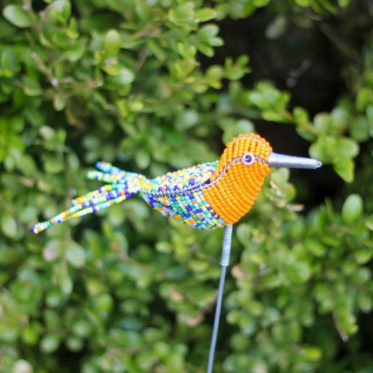 Beaded Colorful Bird Plant Stake