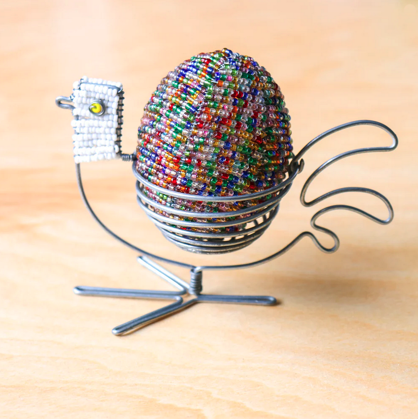 Wire Chicken Holder and Beaded Egg Set