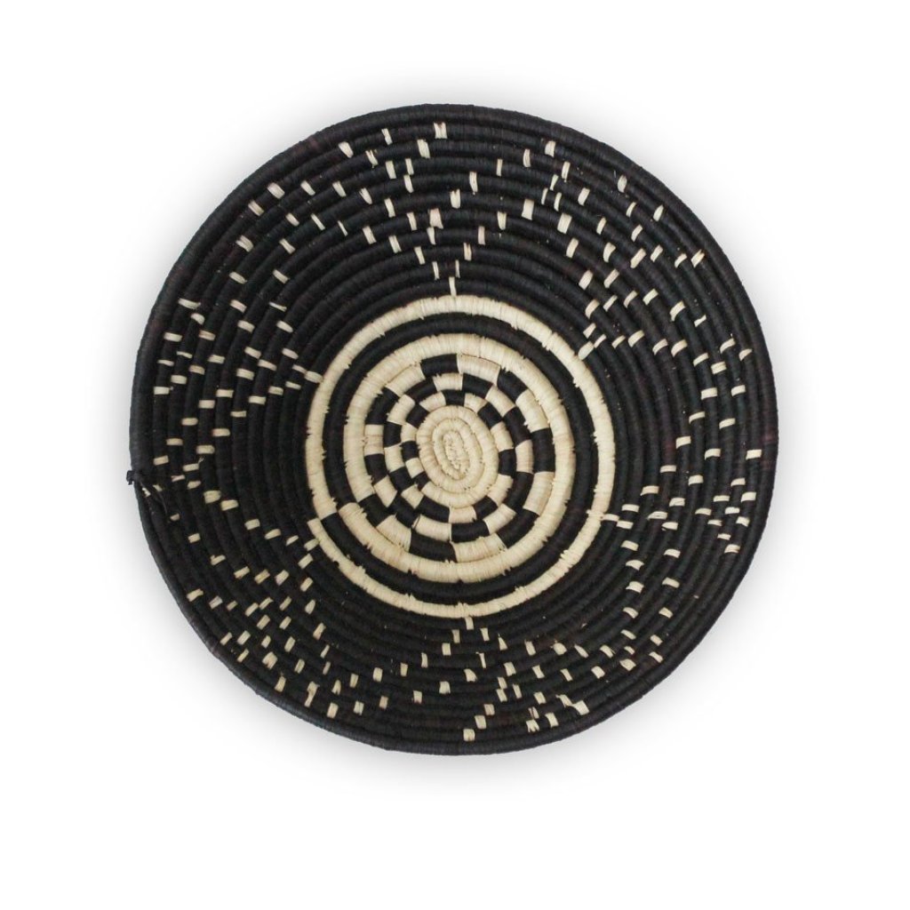 Grass-Woven Basket, Black & Natural Star Pattern - FMSCMarketplace.org