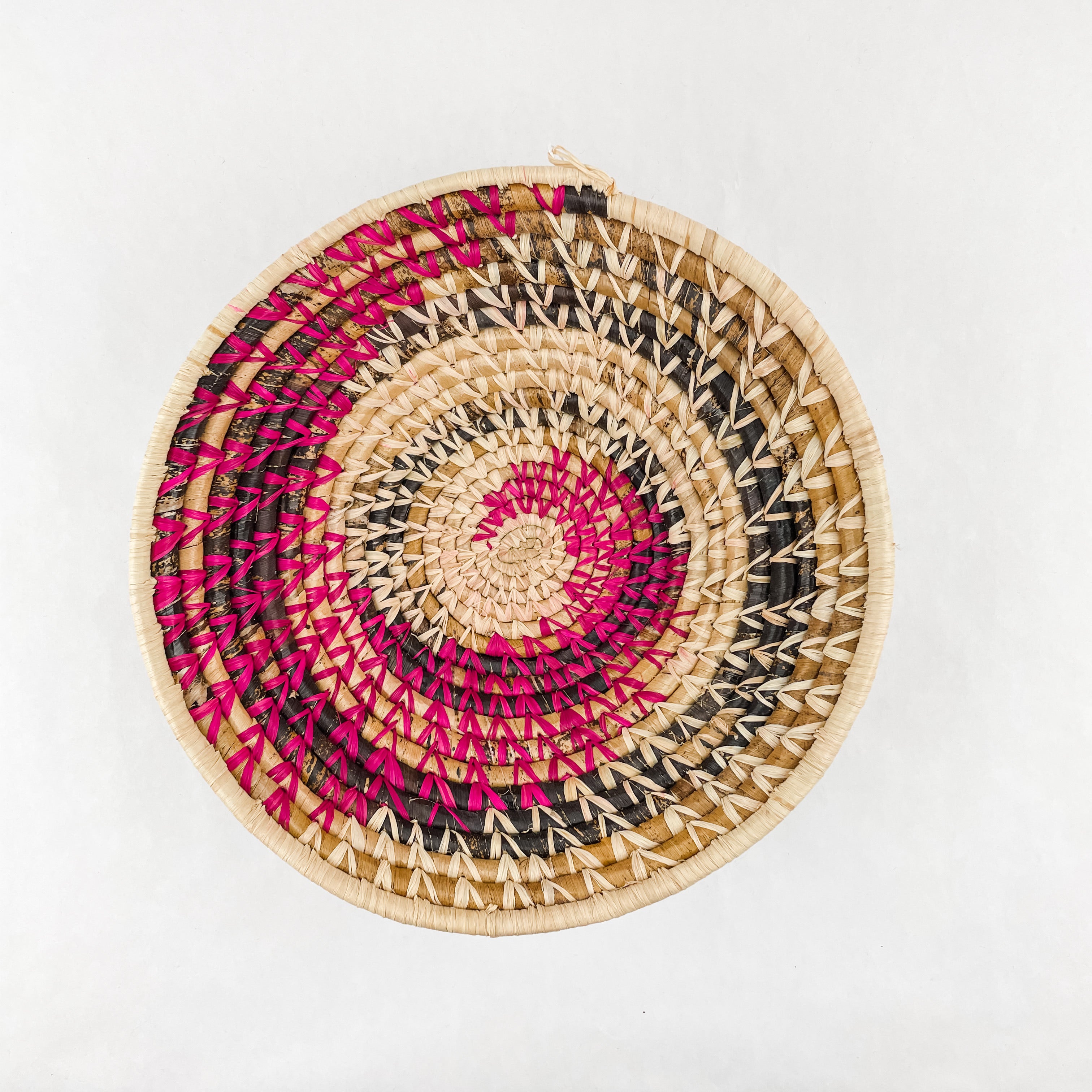 Grass-Woven Basket, Raspberry/Natural Spiral - FMSCMarketplace.org