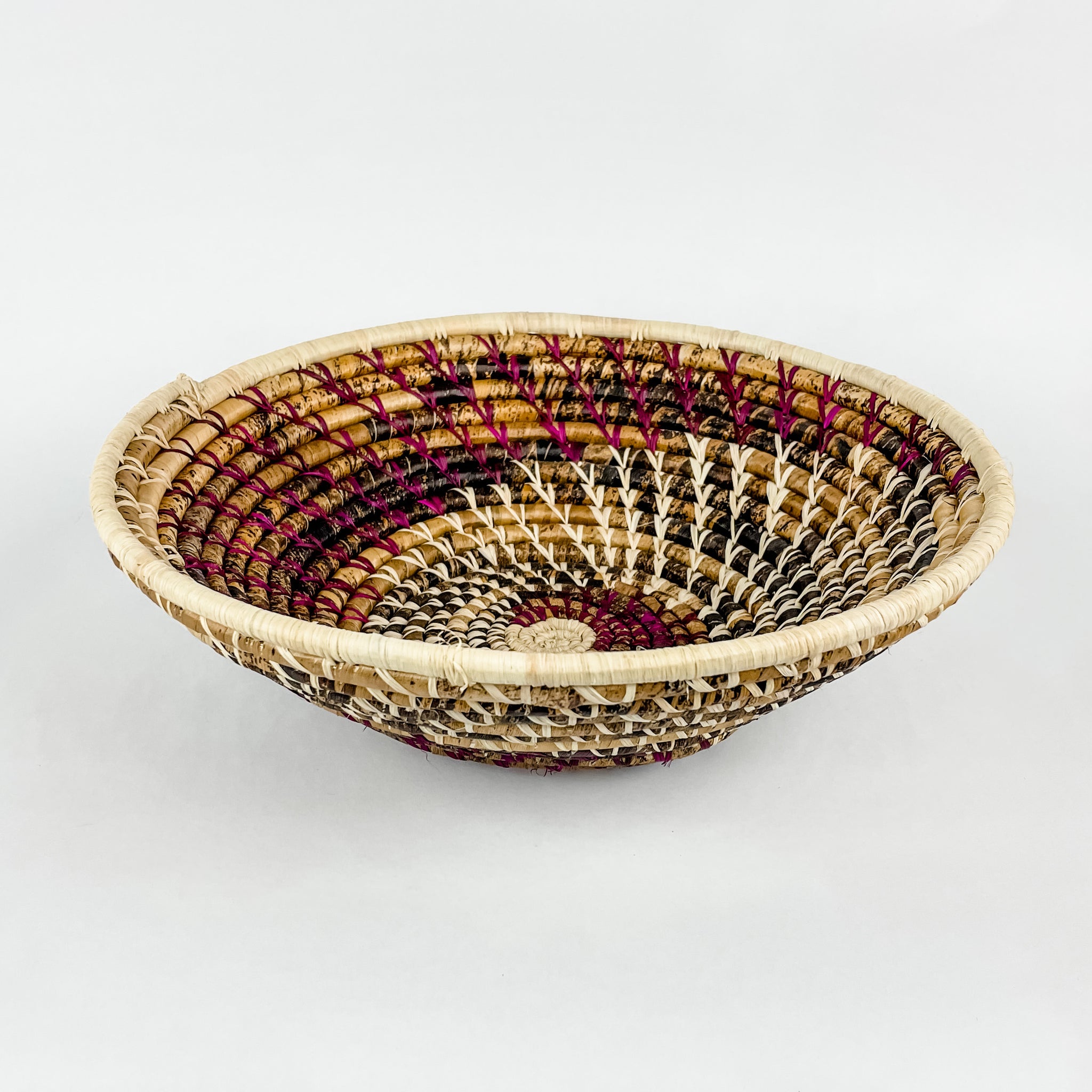 Grass-Woven Basket, Plum/Natural Spiral