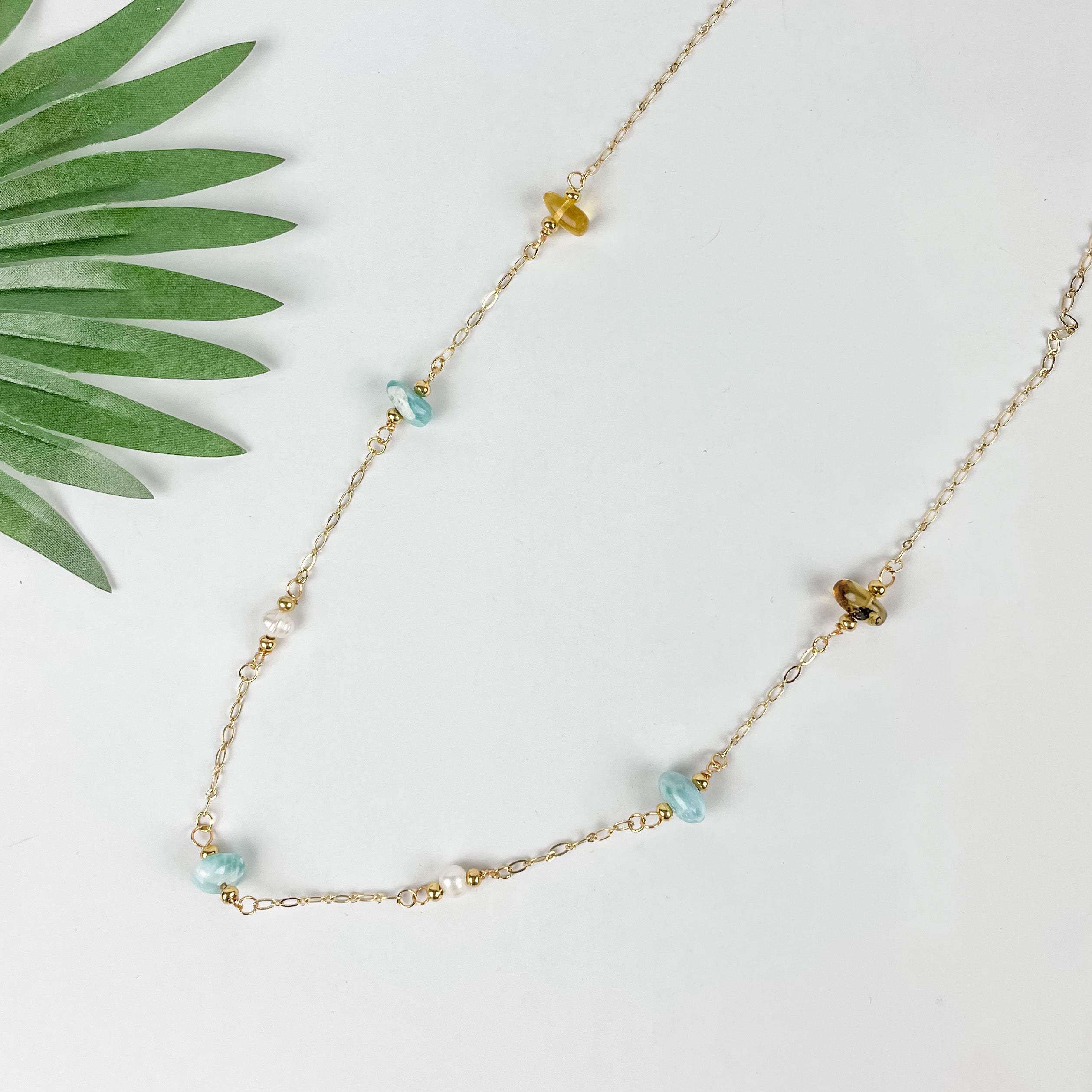 Larimar, Amber and Pearl Necklace - FMSCMarketplace.org
