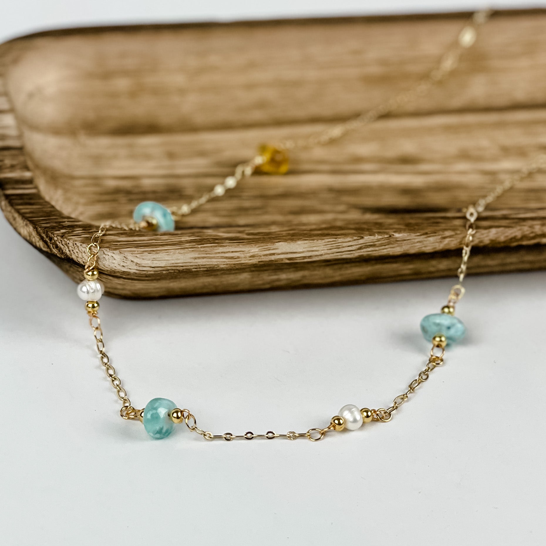 Larimar, Amber and Pearl Necklace - FMSCMarketplace.org