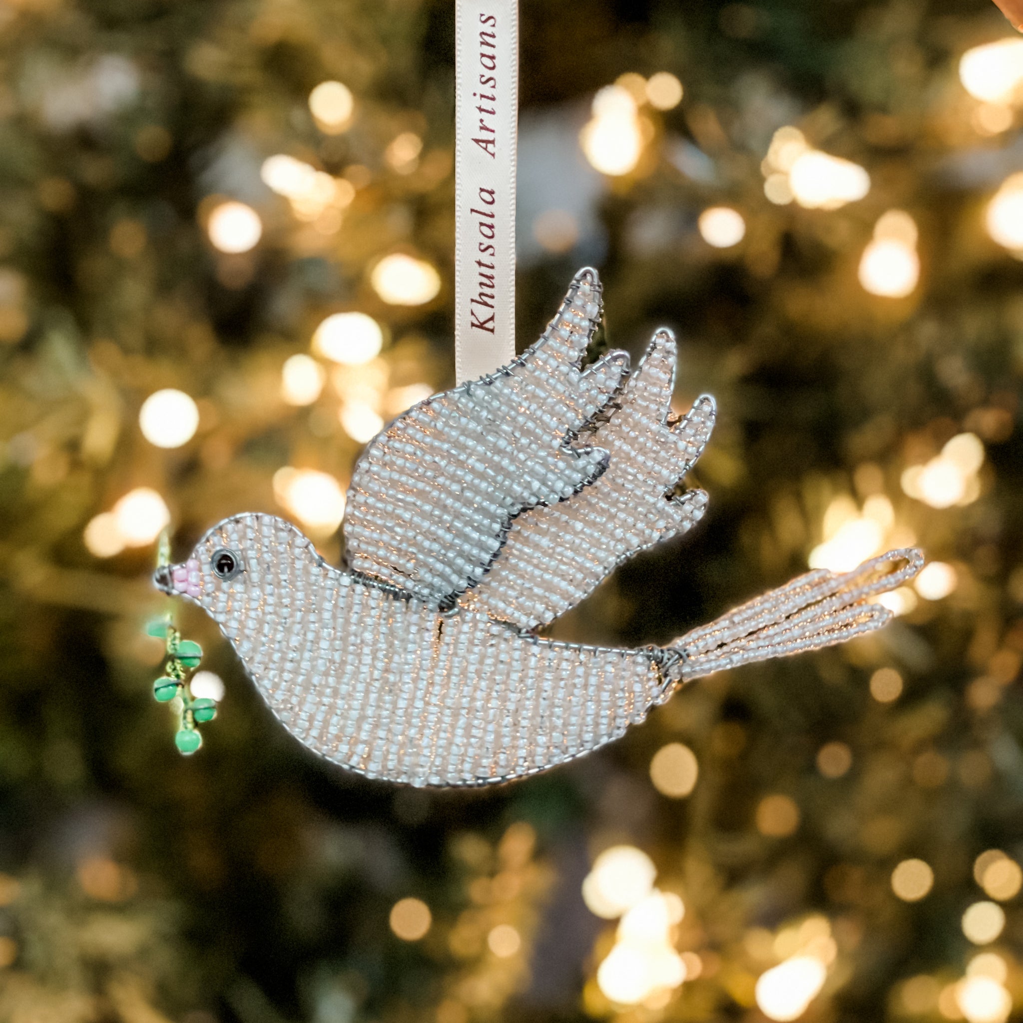Gisela Graham Cream And Gold Dove Wooden Tree Decoration | Temptation Gifts