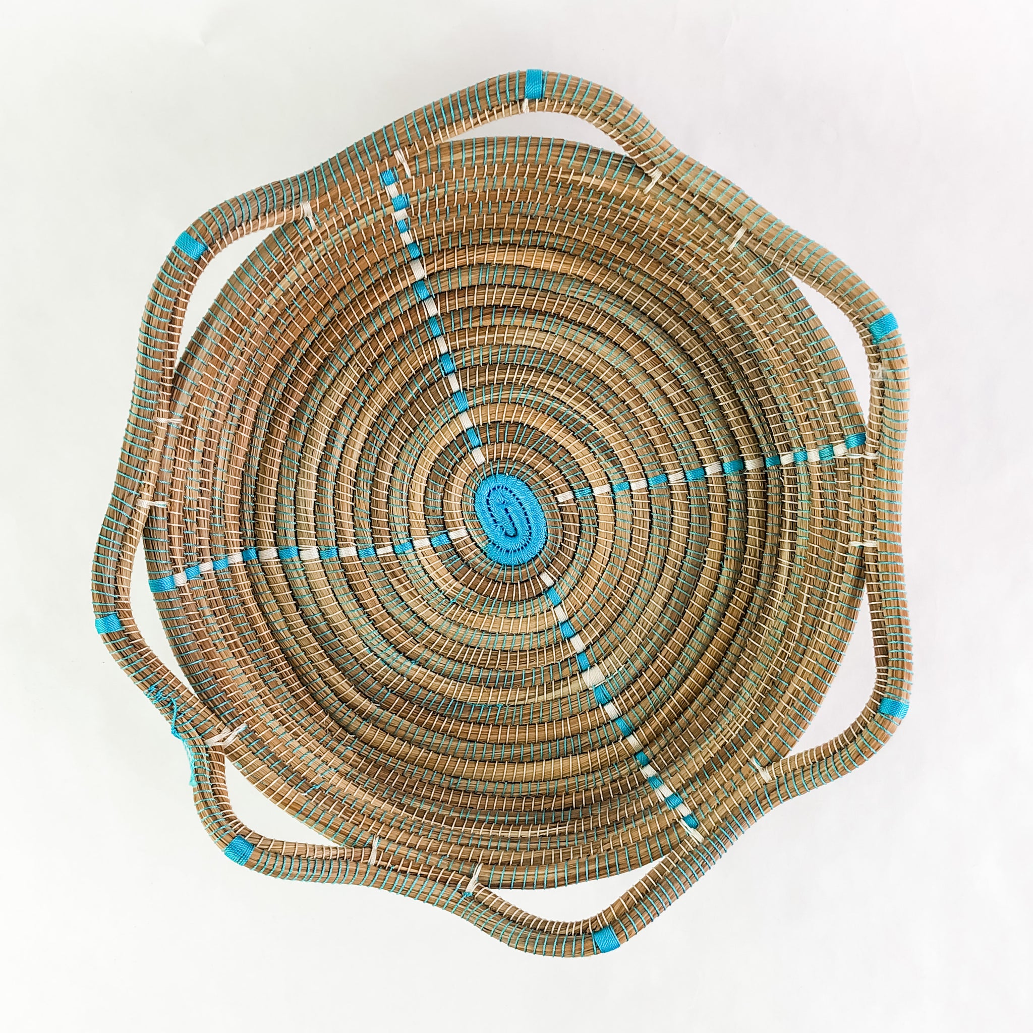 Pine Needle Basket, Turquoise Circle - FMSCMarketplace.org