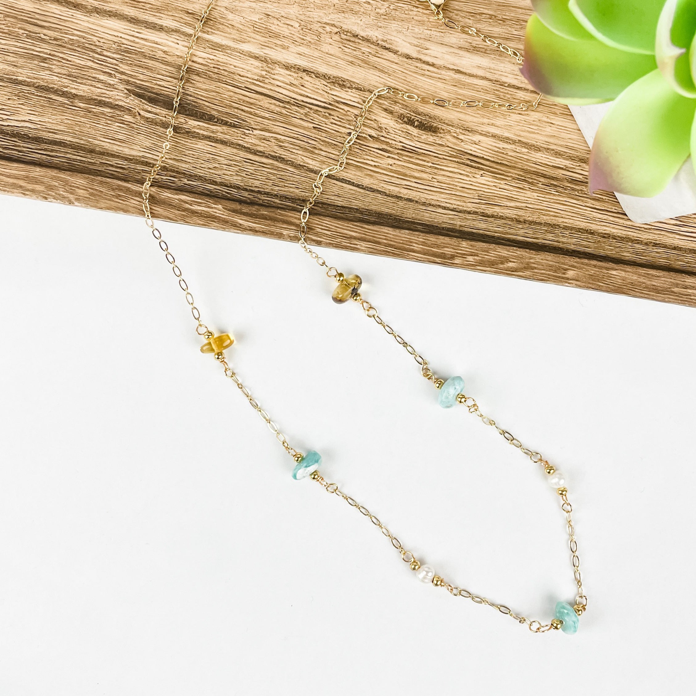 Larimar, Amber and Pearl Necklace - FMSCMarketplace.org